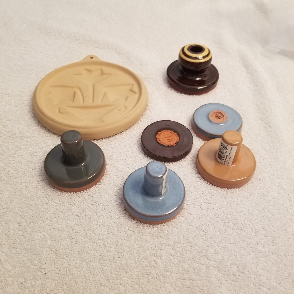 Lot Of 7 Clay Cookie Molds. Assorted Shapes Apple, Sun, Home, Flower